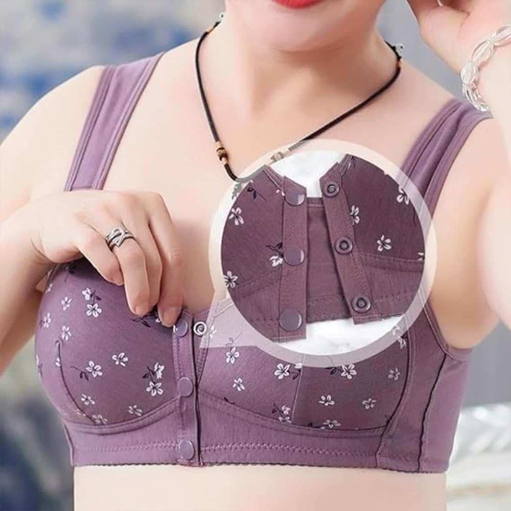Daisy Bras for Women No Underwire Front Closure Comfort Senior Wireless Snap Closing Bra۔